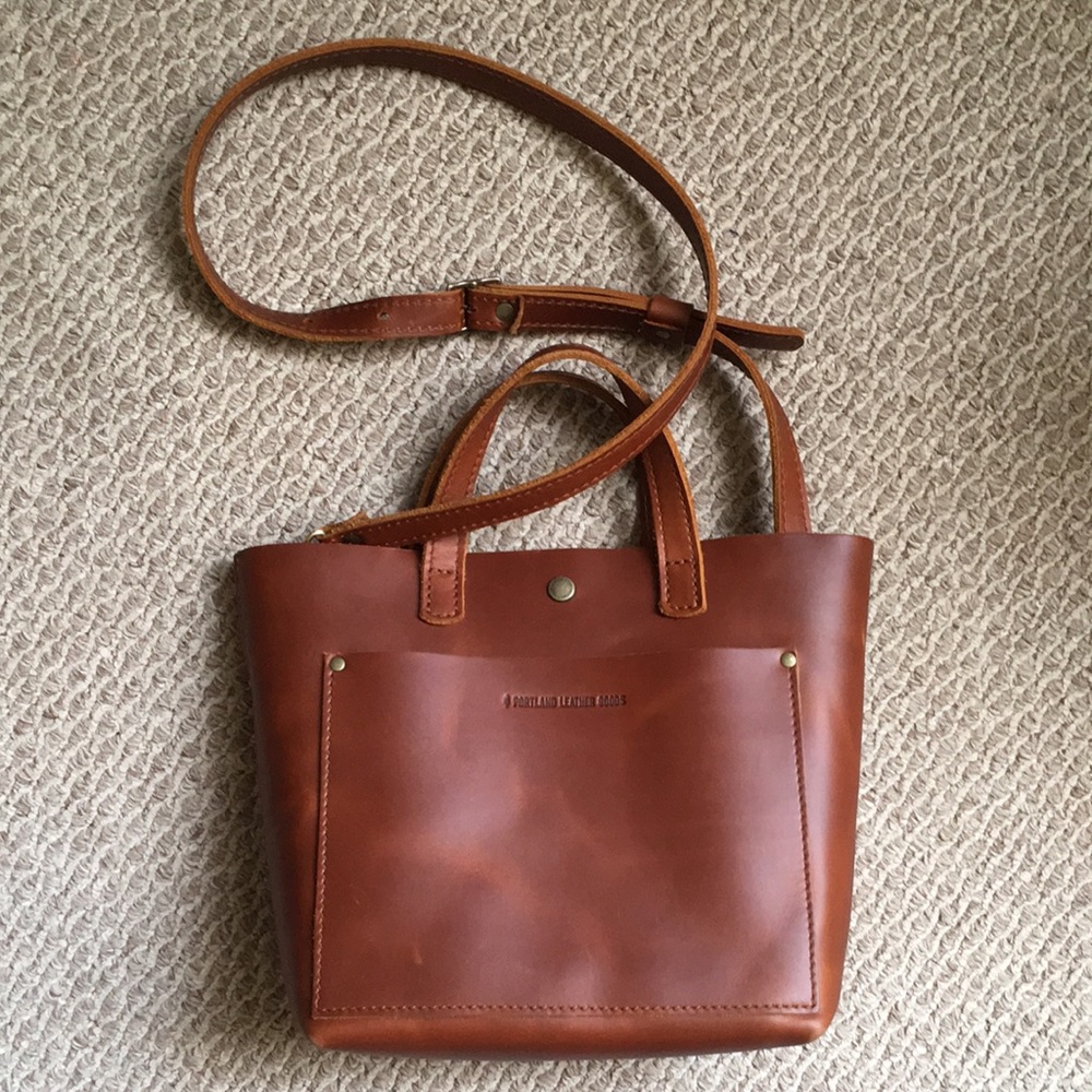 Portland Leather Goods Mini Crossbody Tote (Brown/Honey)